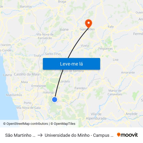 São Martinho do Campo to Universidade do Minho - Campus de Azurém / Guimarães map