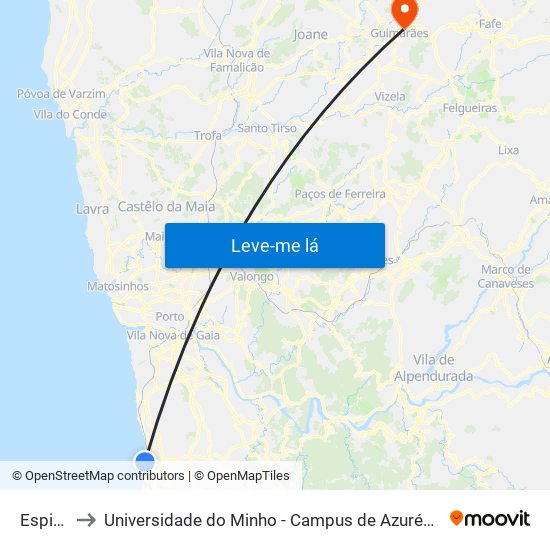 Espinho to Universidade do Minho - Campus de Azurém / Guimarães map