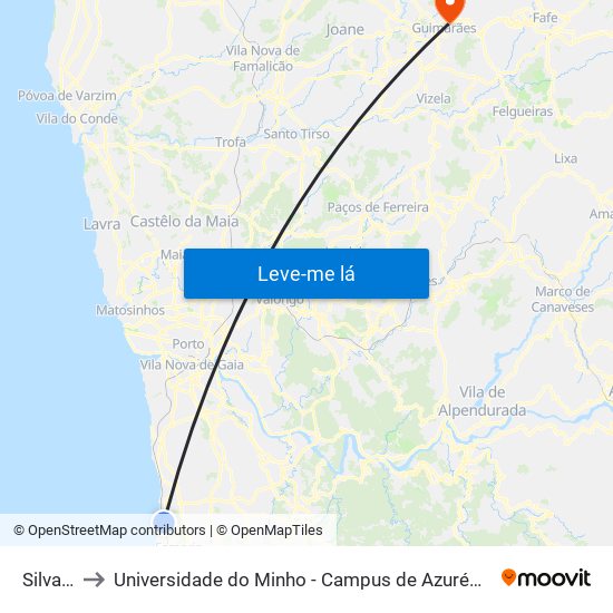 Silvalde to Universidade do Minho - Campus de Azurém / Guimarães map