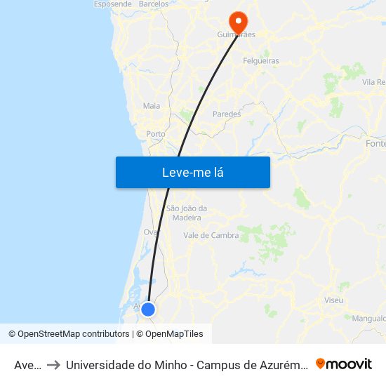 Aveiro to Universidade do Minho - Campus de Azurém / Guimarães map