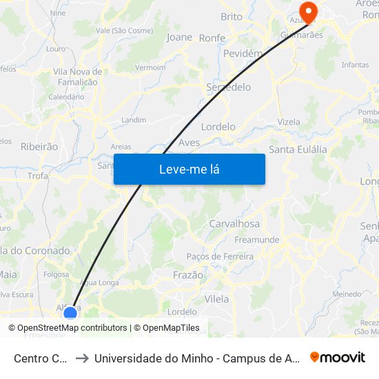 Centro Cultural to Universidade do Minho - Campus de Azurém / Guimarães map