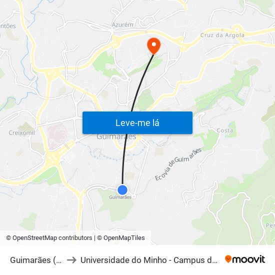 Guimarães (Estação) to Universidade do Minho - Campus de Azurém / Guimarães map