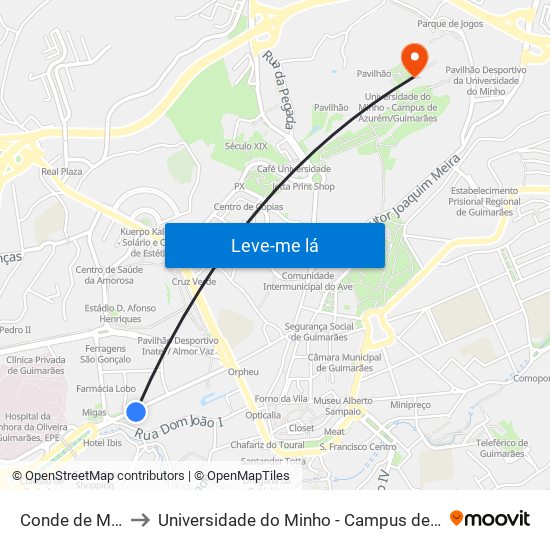 Conde de Margaride to Universidade do Minho - Campus de Azurém / Guimarães map