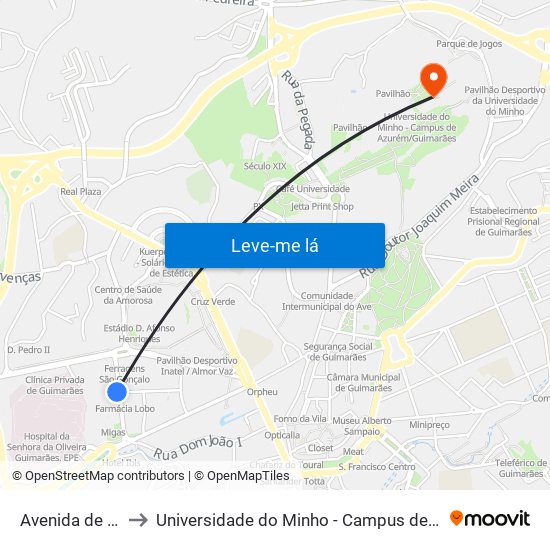 Avenida de Londres to Universidade do Minho - Campus de Azurém / Guimarães map