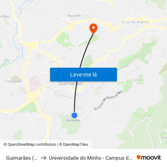 Guimarães (Estação) to Universidade do Minho - Campus de Azurém / Guimarães map