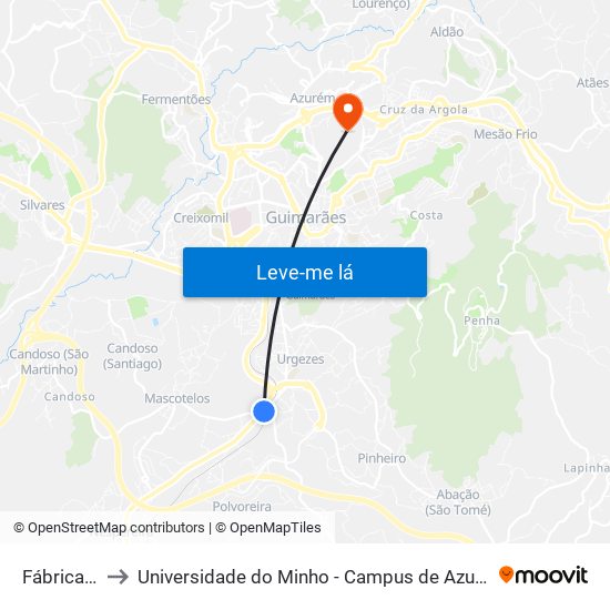 Fábrica ASA to Universidade do Minho - Campus de Azurém / Guimarães map