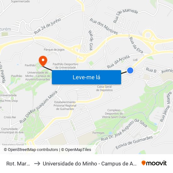 Rot. Margaride to Universidade do Minho - Campus de Azurém / Guimarães map