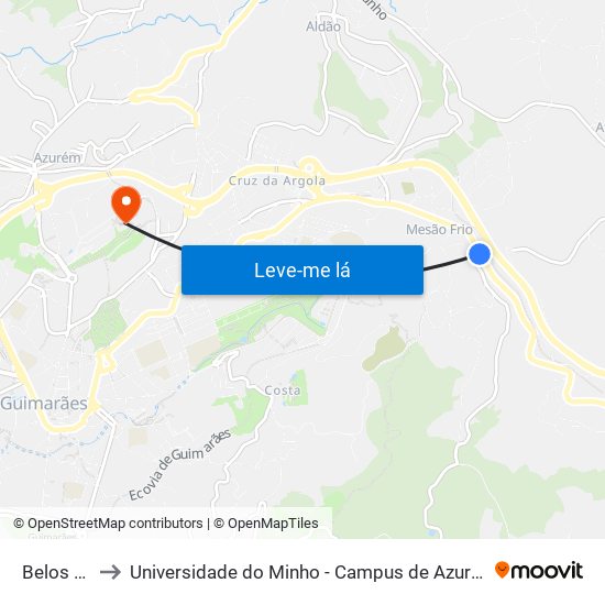 Belos Ares to Universidade do Minho - Campus de Azurém / Guimarães map