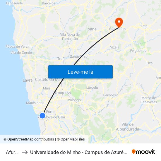 Afurada to Universidade do Minho - Campus de Azurém / Guimarães map