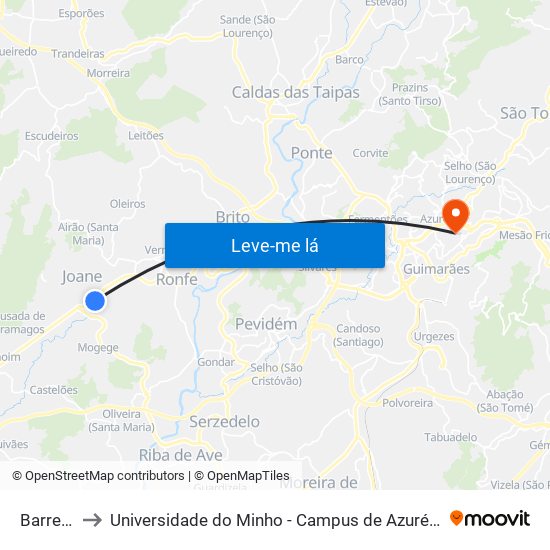 Barreiros to Universidade do Minho - Campus de Azurém / Guimarães map