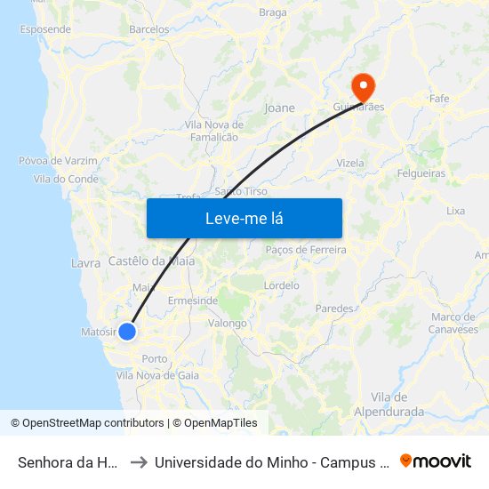 Senhora da Hora (Metro) to Universidade do Minho - Campus de Azurém / Guimarães map