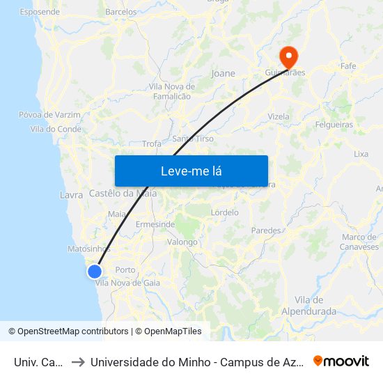 Univ. Católica to Universidade do Minho - Campus de Azurém / Guimarães map