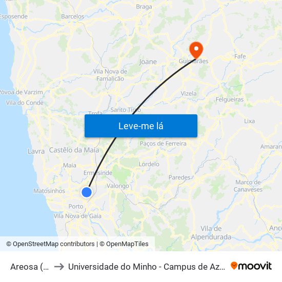 Areosa (Feira) to Universidade do Minho - Campus de Azurém / Guimarães map