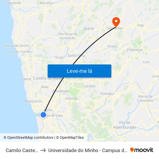 Camilo Castelo Branco to Universidade do Minho - Campus de Azurém / Guimarães map