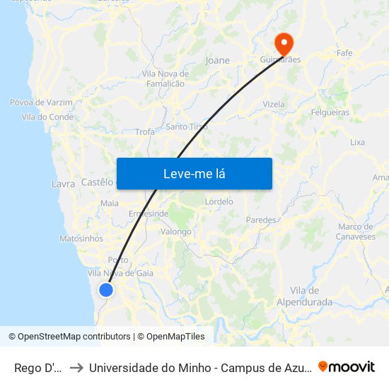 Rego D'Água to Universidade do Minho - Campus de Azurém / Guimarães map