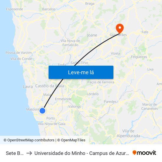 Sete Bicas to Universidade do Minho - Campus de Azurém / Guimarães map