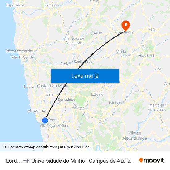 Lordelo to Universidade do Minho - Campus de Azurém / Guimarães map