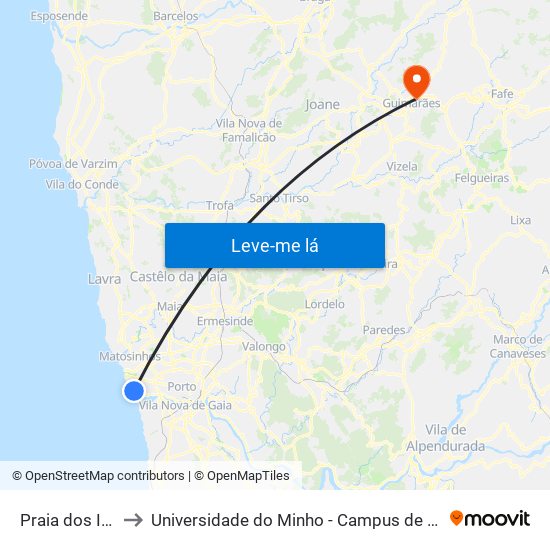 Praia dos Ingleses to Universidade do Minho - Campus de Azurém / Guimarães map