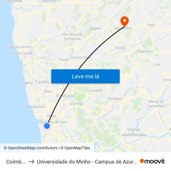 Coimbrões to Universidade do Minho - Campus de Azurém / Guimarães map