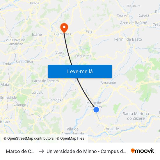 Marco de Canavases to Universidade do Minho - Campus de Azurém / Guimarães map