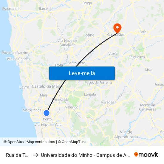 Rua da Telheira to Universidade do Minho - Campus de Azurém / Guimarães map