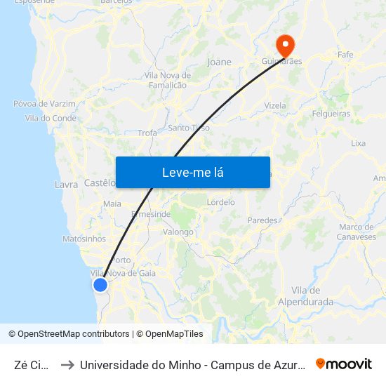 Zé Cidade to Universidade do Minho - Campus de Azurém / Guimarães map