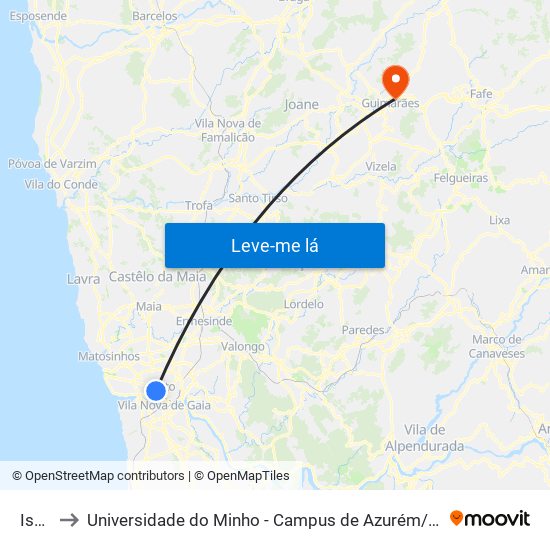 Iscet to Universidade do Minho - Campus de Azurém / Guimarães map