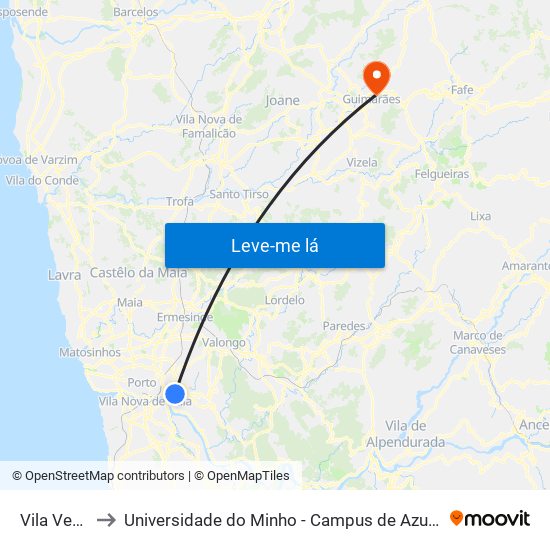 Vila Verde 1 to Universidade do Minho - Campus de Azurém / Guimarães map