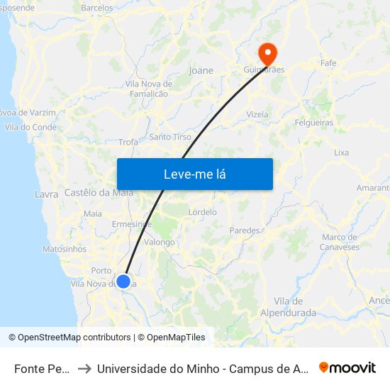 Fonte Pedrinha to Universidade do Minho - Campus de Azurém / Guimarães map
