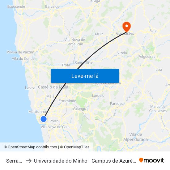 Serralves to Universidade do Minho - Campus de Azurém / Guimarães map