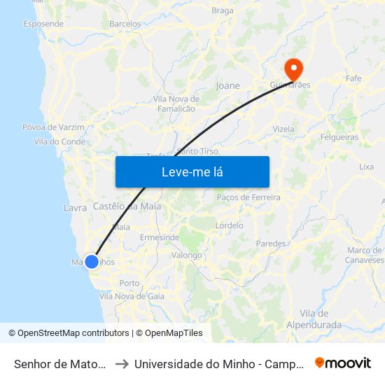 Senhor de Matosinhos (Metro) to Universidade do Minho - Campus de Azurém / Guimarães map