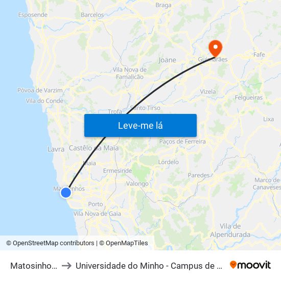 Matosinhos Praia to Universidade do Minho - Campus de Azurém / Guimarães map