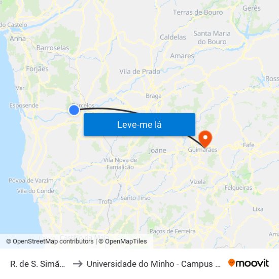 R. de S. Simão II (Igreja) to Universidade do Minho - Campus de Azurém / Guimarães map