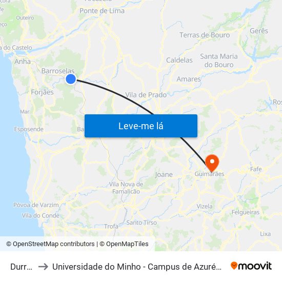 Durrães to Universidade do Minho - Campus de Azurém / Guimarães map