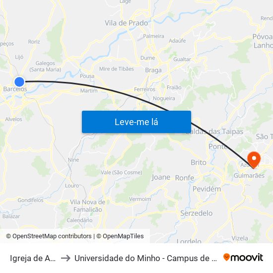 Igreja de Arcozelo to Universidade do Minho - Campus de Azurém / Guimarães map