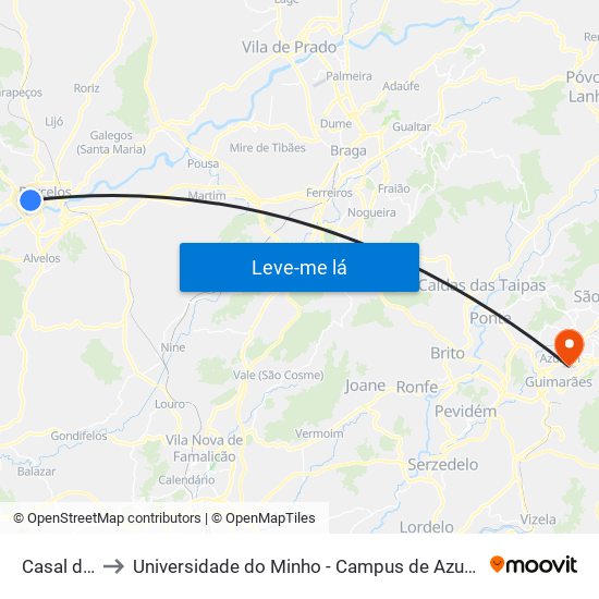 Casal de Nil to Universidade do Minho - Campus de Azurém / Guimarães map