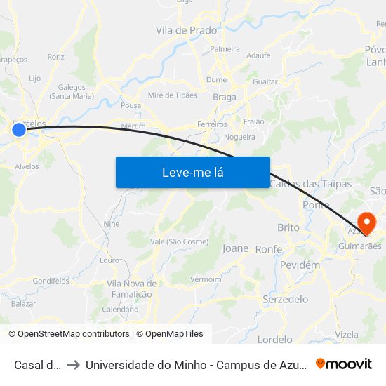 Casal de Nil to Universidade do Minho - Campus de Azurém / Guimarães map