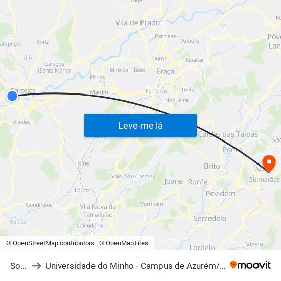 Sonix to Universidade do Minho - Campus de Azurém / Guimarães map