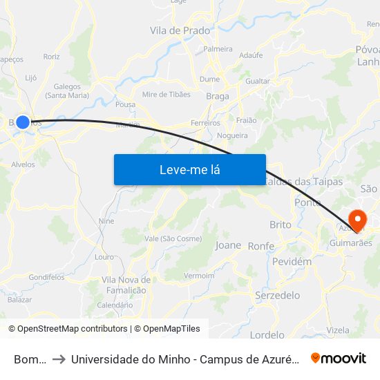 Bomfim to Universidade do Minho - Campus de Azurém / Guimarães map