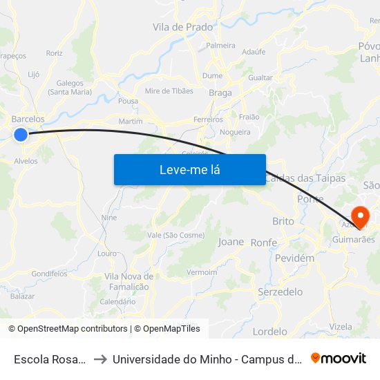 Escola Rosa Ramalho to Universidade do Minho - Campus de Azurém / Guimarães map