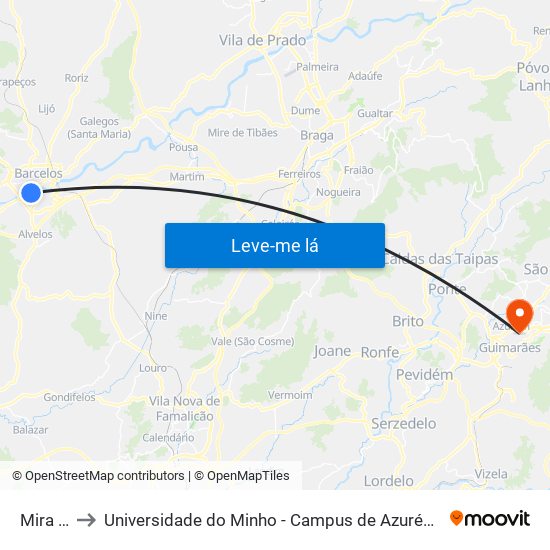 Mira Rio to Universidade do Minho - Campus de Azurém / Guimarães map