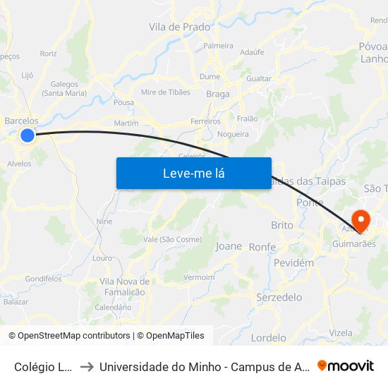 Colégio La Salle to Universidade do Minho - Campus de Azurém / Guimarães map