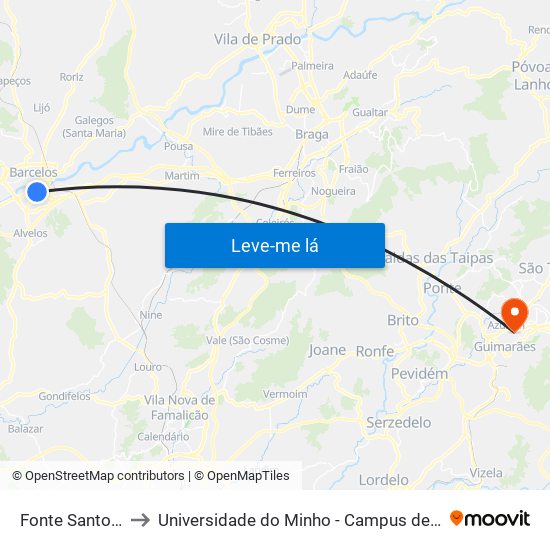 Fonte Santo António to Universidade do Minho - Campus de Azurém / Guimarães map