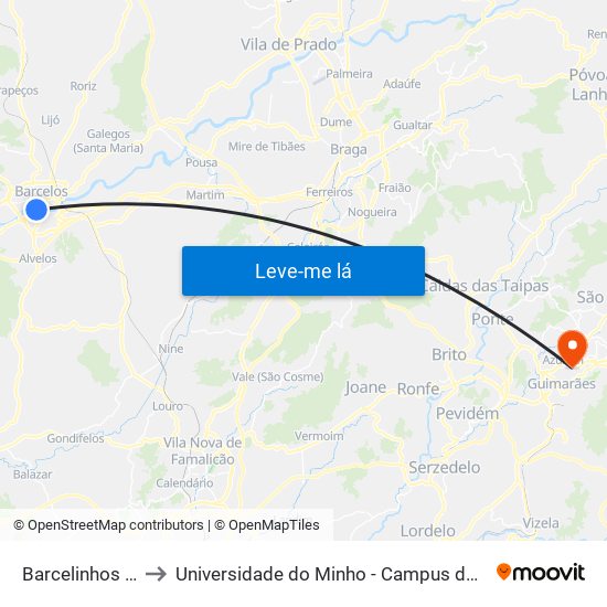 Barcelinhos (Centro) to Universidade do Minho - Campus de Azurém / Guimarães map
