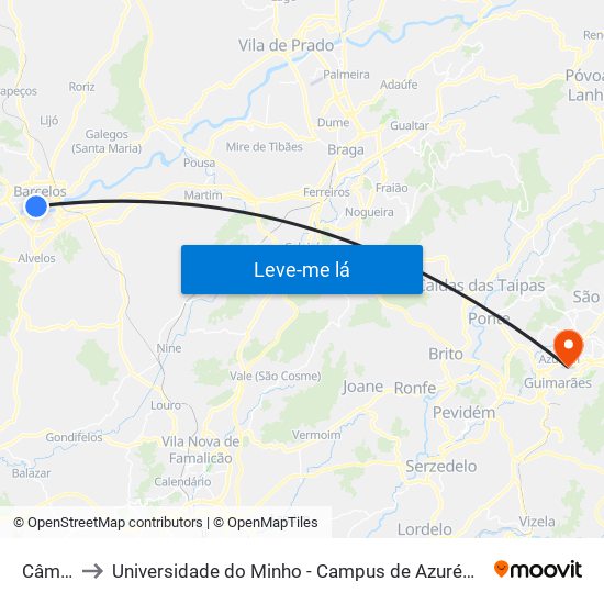 Câmara to Universidade do Minho - Campus de Azurém / Guimarães map