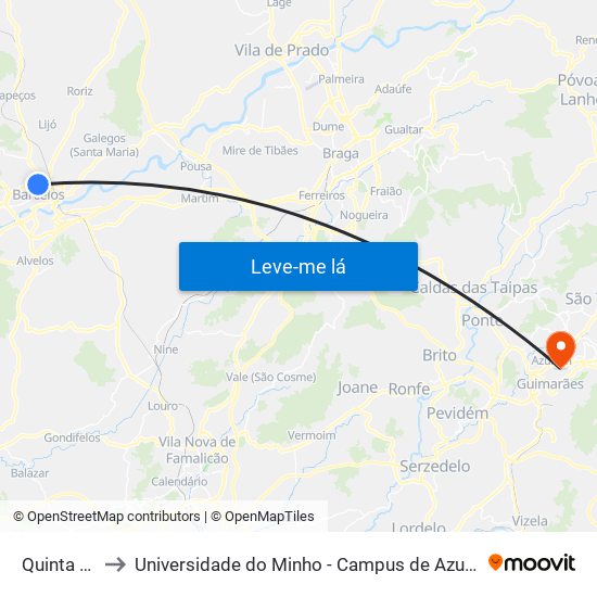 Quinta Nova to Universidade do Minho - Campus de Azurém / Guimarães map