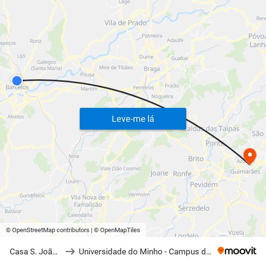 Casa S. João de Deus to Universidade do Minho - Campus de Azurém / Guimarães map