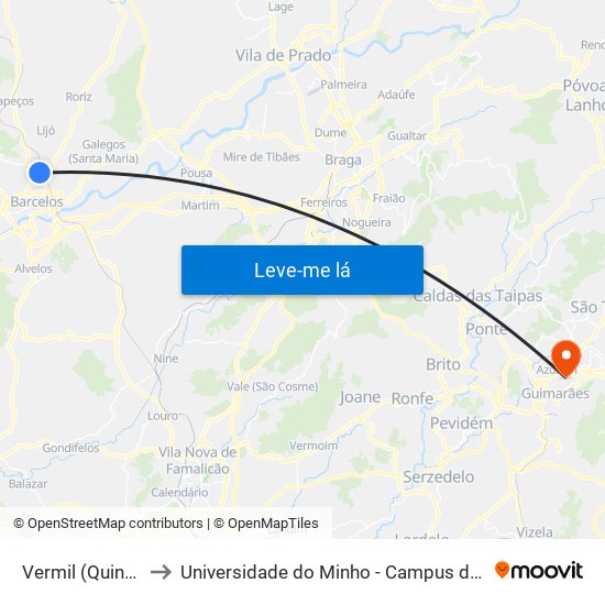 Vermil (Quinta da Cal) to Universidade do Minho - Campus de Azurém / Guimarães map