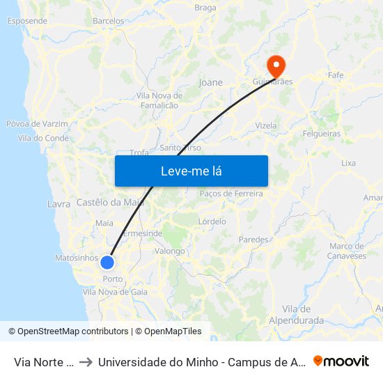 Via Norte (Circ.) to Universidade do Minho - Campus de Azurém / Guimarães map