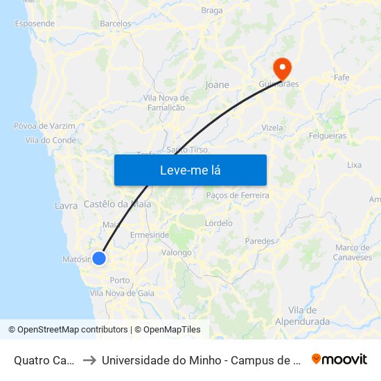 Quatro Caminhos to Universidade do Minho - Campus de Azurém / Guimarães map